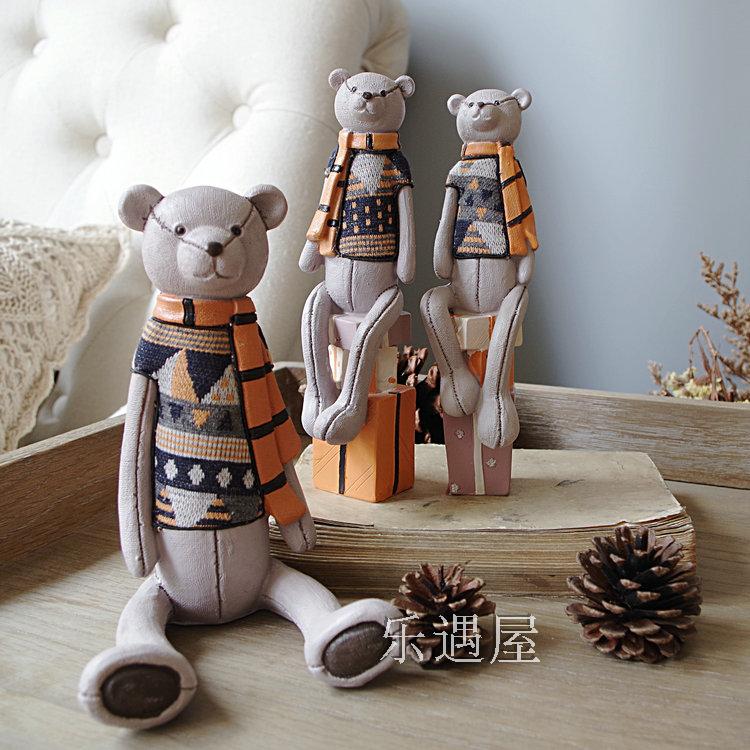 復古美式鄉村兒童房裝飾擺件毛衣圍巾小熊工藝品禮物熊家居裝飾