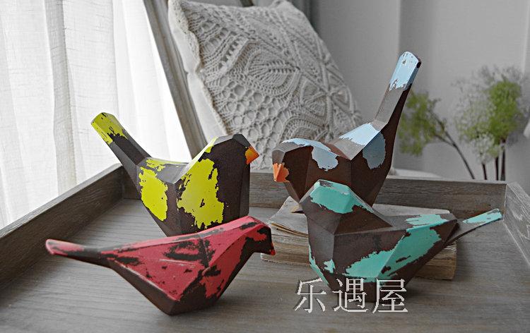 現代趣味折紙風格創意裝飾小鳥擺件家居裝飾品復古個性仿木制