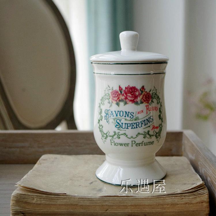 法式唯美玫瑰花高腳棉簽罐家居日用裝飾罐儲物罐