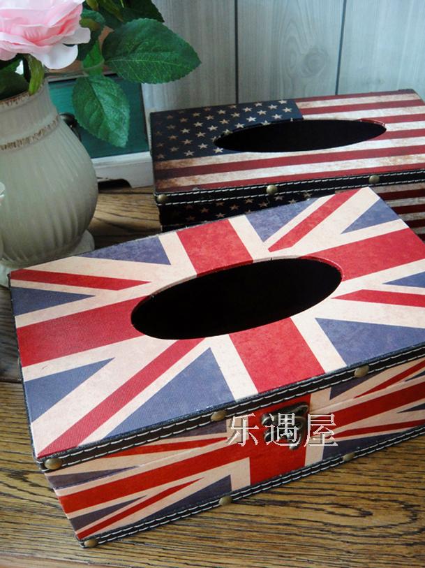 經典英國米字旗創意紙巾盒木制皮革餐巾紙盒長方歐式復古抽紙盒