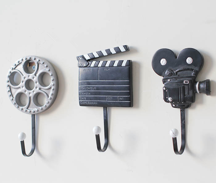 愛電影家居裝飾掛鉤門廳個性創意樹脂衣帽掛鑰匙鉤三件套