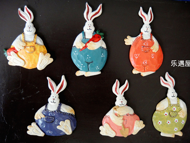 歐式鄉村田園復古兔子冰箱貼樹脂磁性貼裝飾貼6款入（大號）