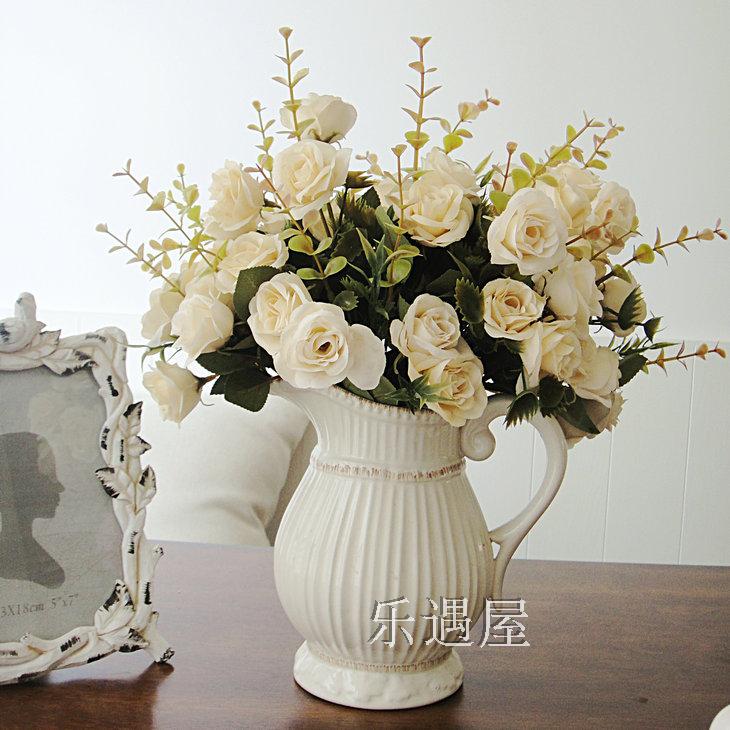 歐式家居花藝裝飾仿真花假花絹花唯美11頭油畫玫瑰客廳擺設