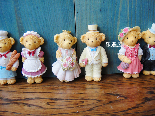 日本韓國創意可愛小熊田園婚紗熊泰迪熊吸磁貼樹脂冰箱貼禮物