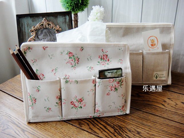 日式zakka雜貨復古棉麻6袋紙巾盒麻質車用收納多功能紙巾盒