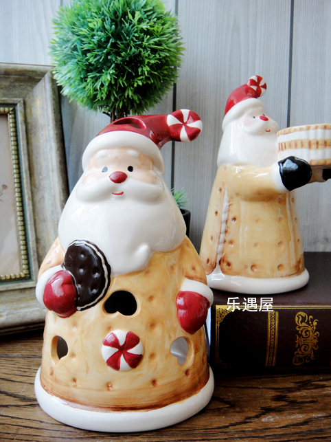 外貿餅干系列定單陶瓷手繪可愛圣誕老人燭臺圣誕禮物