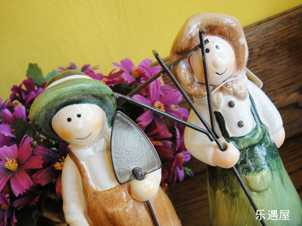 歐式鄉村風格陶瓷工藝品擺件愛園藝的情侶娃娃