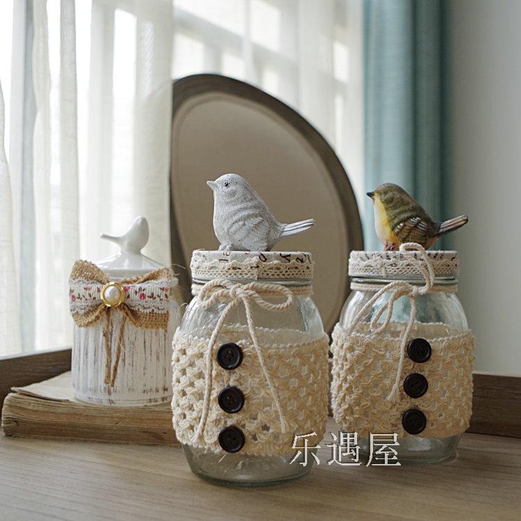 復古懷舊樹脂小鳥裝飾玻璃裝飾罐糖果首飾小物收納罐儲物罐