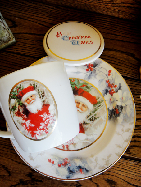 歐單圣誕老人陶瓷咖啡杯碟套裝帶蓋馬克杯禮物首選