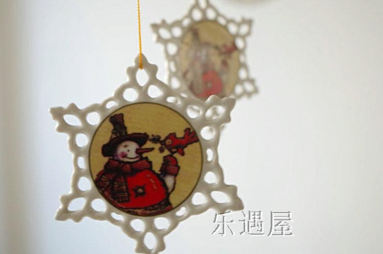 特陶瓷雪人圣誕樹裝飾掛件雪片造型掛片雙面圖案