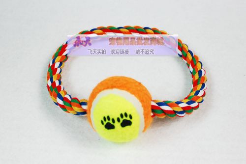 優質商品◆圓形潔齒繩加球18cm 140g繩結玩具/貓狗玩具