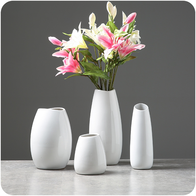 簡約現代桌面陶瓷純白色插花瓶家裝仿真花藝飾品擺件可裝水培花瓶
