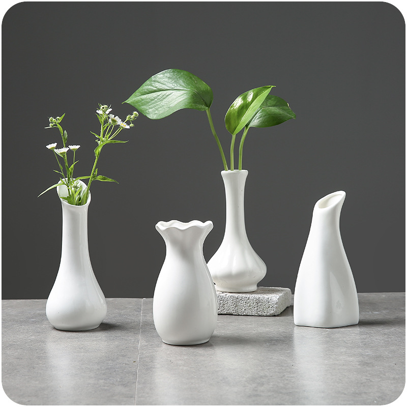 創意擺件陶瓷小花瓶水培花素雅白色干花插家居裝飾不規則歐式花瓶