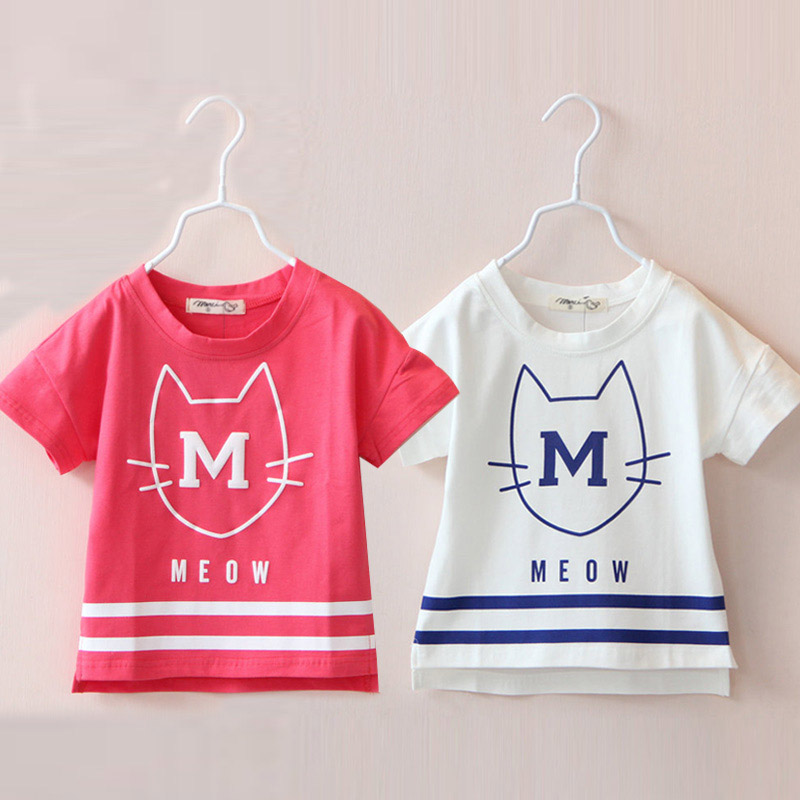 寶寶短袖T恤女 夏裝韓版新款女童童裝 兒童貓咪打底衫tx-5857