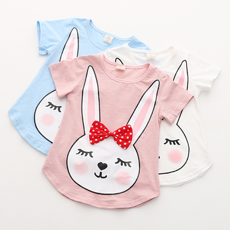 寶寶小兔子印花T恤 夏裝新款女童童裝外套短袖上衣tx-7286