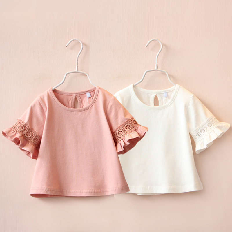 寶寶蕾絲T恤女 夏裝韓版新款女童童裝 兒童短袖上衣 tx-7451