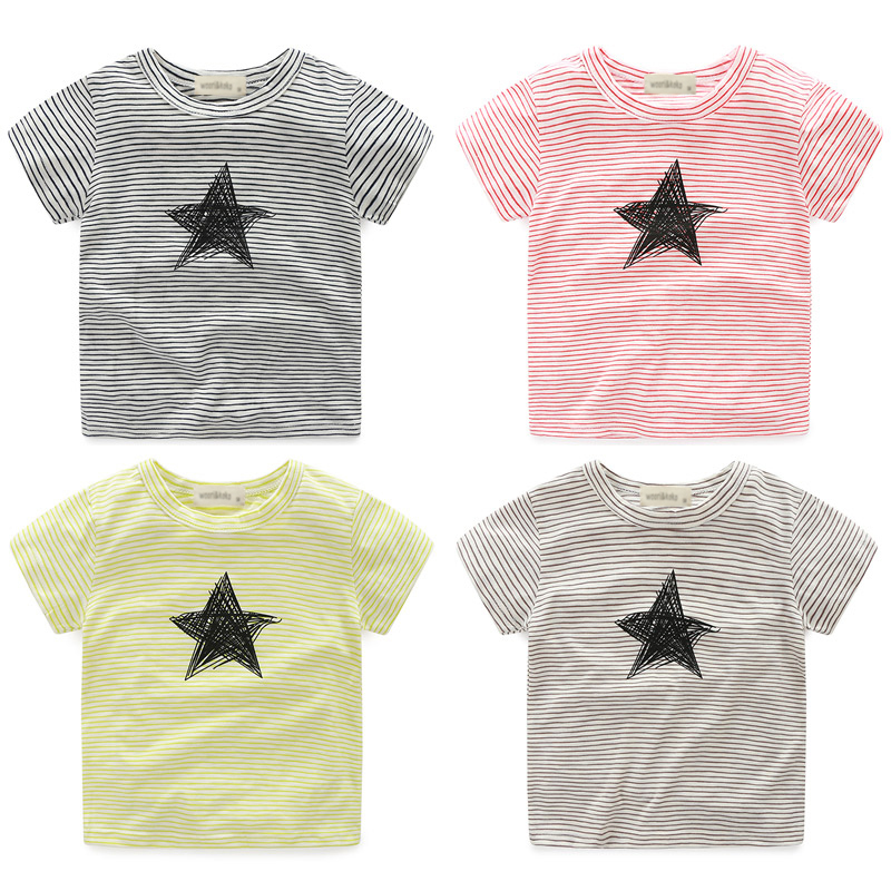 寶寶條紋T恤 夏裝韓版新款男童女童童裝兒童短袖上衣tx-7413