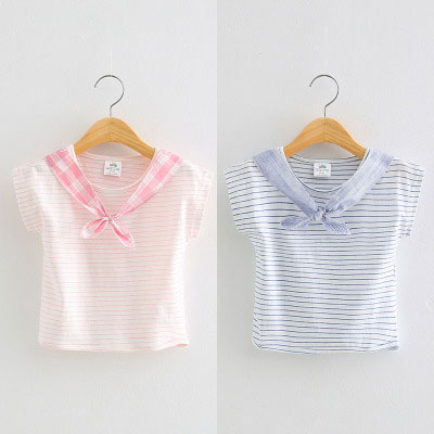 寶寶海軍T恤 夏裝新款韓版女童童裝兒童條紋短袖上衣tx-7263