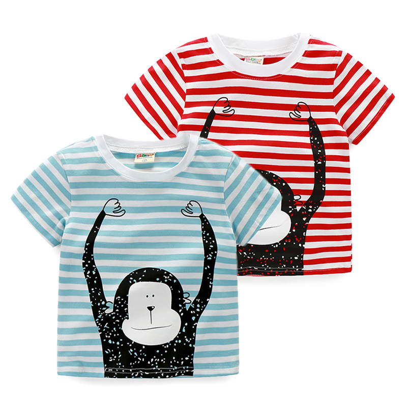 寶寶條紋T恤 夏裝韓版新款男童童裝兒童卡通短袖上衣tx-7538