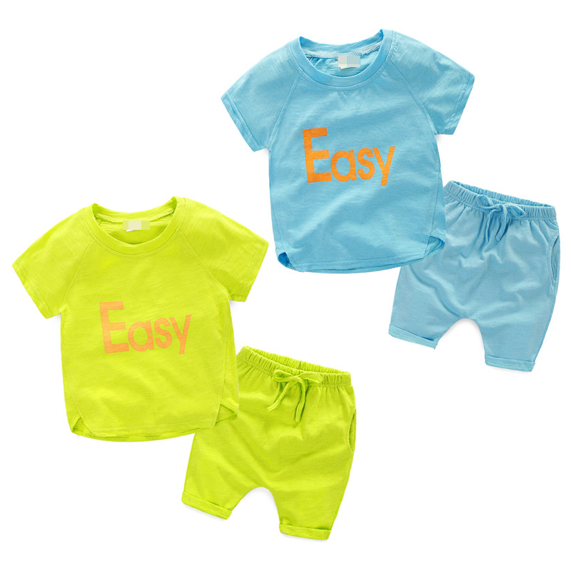 寶寶字母套裝 夏裝新款男童女童裝兒童T恤短褲兩件套tz-3090