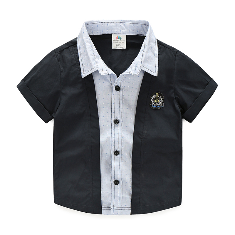 寶寶假兩件襯衫 夏裝歐美男童童裝兒童短袖襯衣 男tx-5235