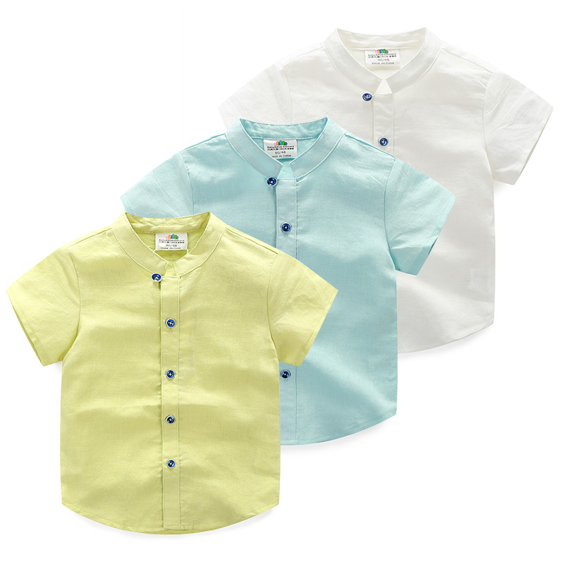 寶寶中華領短袖襯衣 夏裝新款男童童裝 兒童純色襯衫tx-6723
