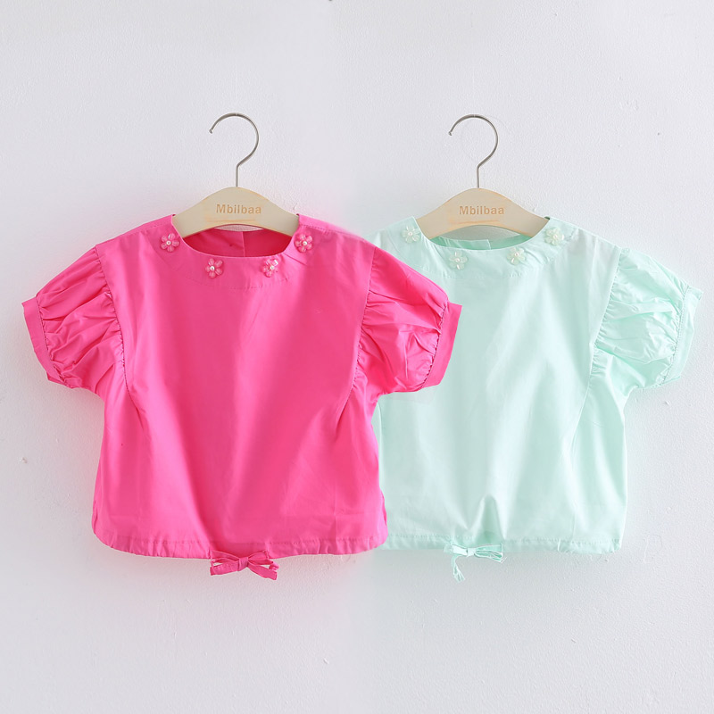 寶寶花朵短袖T恤 夏裝新款韓版女童童裝兒童收腰上衣tx-6936