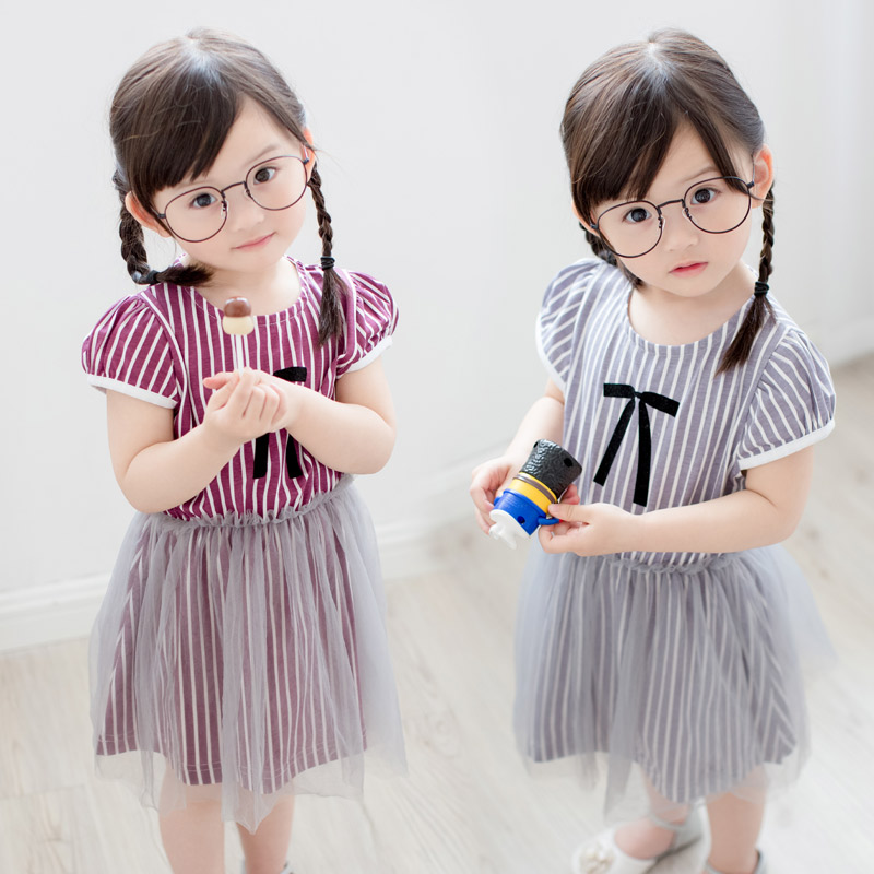 寶寶條紋連衣裙 夏裝新款韓版女童童裝 兒童網紗裙子qz-3210