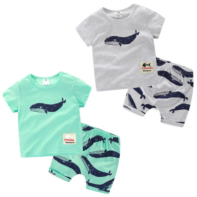 寶寶鯨魚套裝 夏裝韓版新款男童童裝兒童短袖五分褲子tz-2900