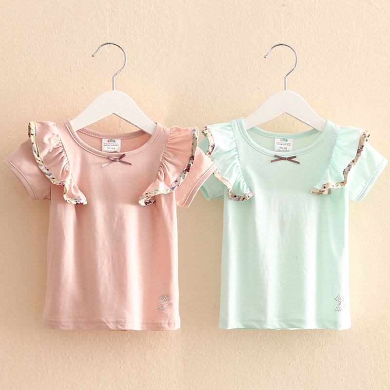 寶寶純色娃娃衫女 夏裝新款韓版女童童裝 兒童飛袖T恤tx-6932