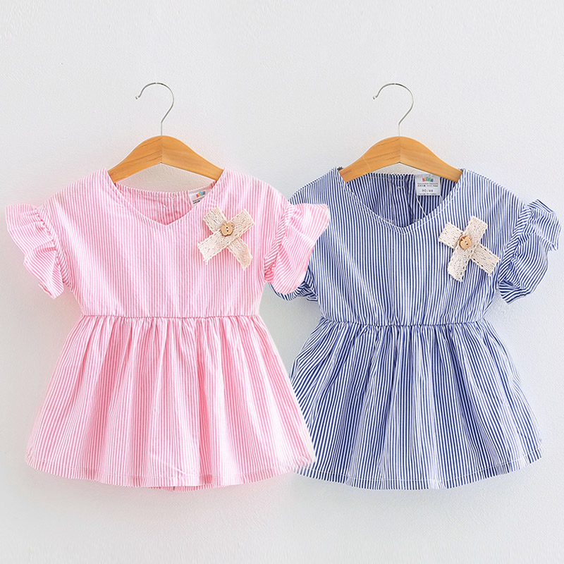 寶寶喇叭袖裙衣 夏裝新款女童童裝兒童條紋娃娃衫T恤tx-6930