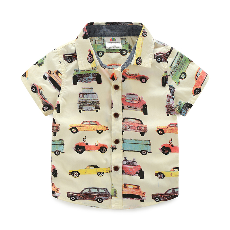 寶寶汽車短袖襯衫 夏裝新款韓版男童童裝兒童滿印襯衣tx-6719