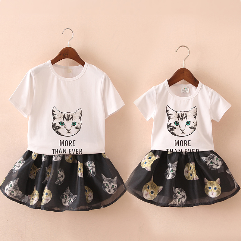 寶寶貓咪套裝 夏裝新款韓版童裝女童裝兒童T恤半身裙tz-3012