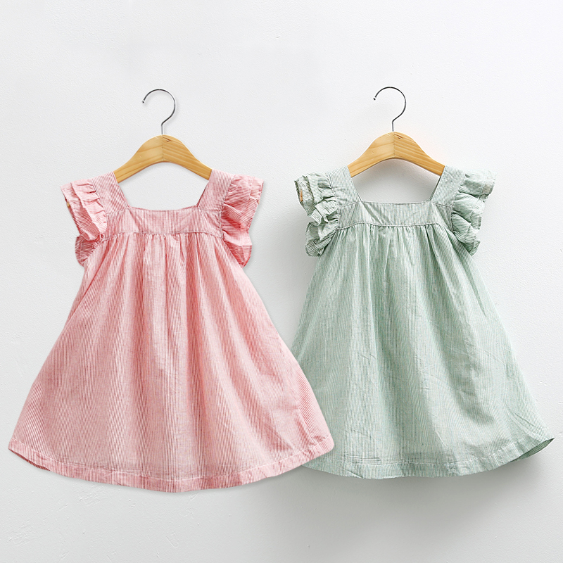 寶寶條紋娃娃裙 夏裝新款韓版女童童裝兒童木耳邊裙子qz-3336