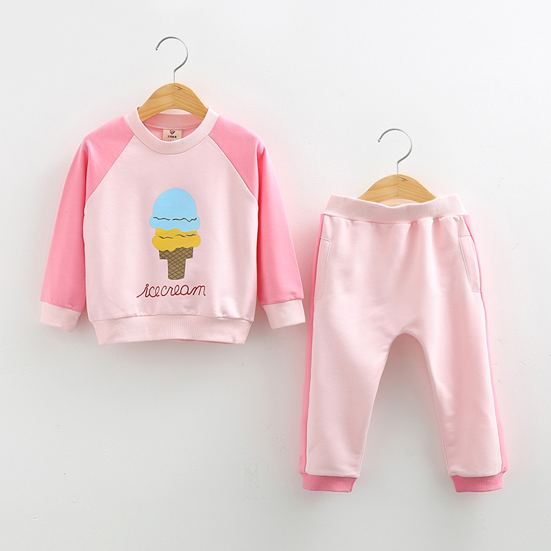 寶寶冰淇淋套裝 春裝韓版新款童裝女童裝兒童衛衣褲子tz-2799