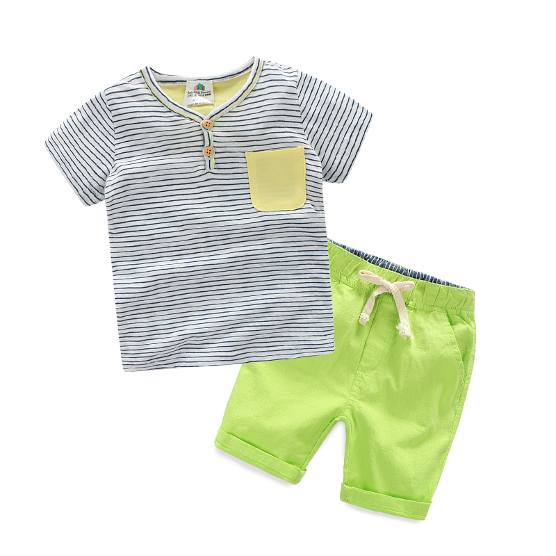 寶寶條紋短袖套裝男 夏裝新款男童童裝 兒童T恤短褲子tz-2852