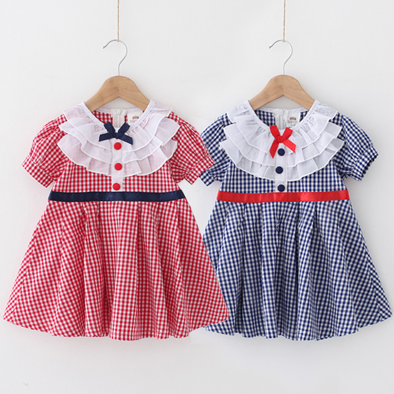 夏裝韓版新款公主格子女童童裝 寶寶兒童短袖連衣裙子qz-0609
