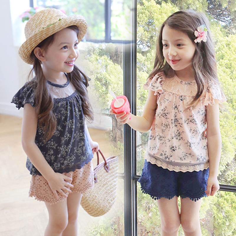 寶寶碎花套裝 夏裝新款韓版女童童裝 兒童滿印兩件套tz-2850