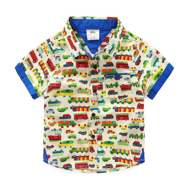 寶寶汽車短袖襯衣 夏裝新款韓版男童童裝兒童滿印襯衫tx-6717