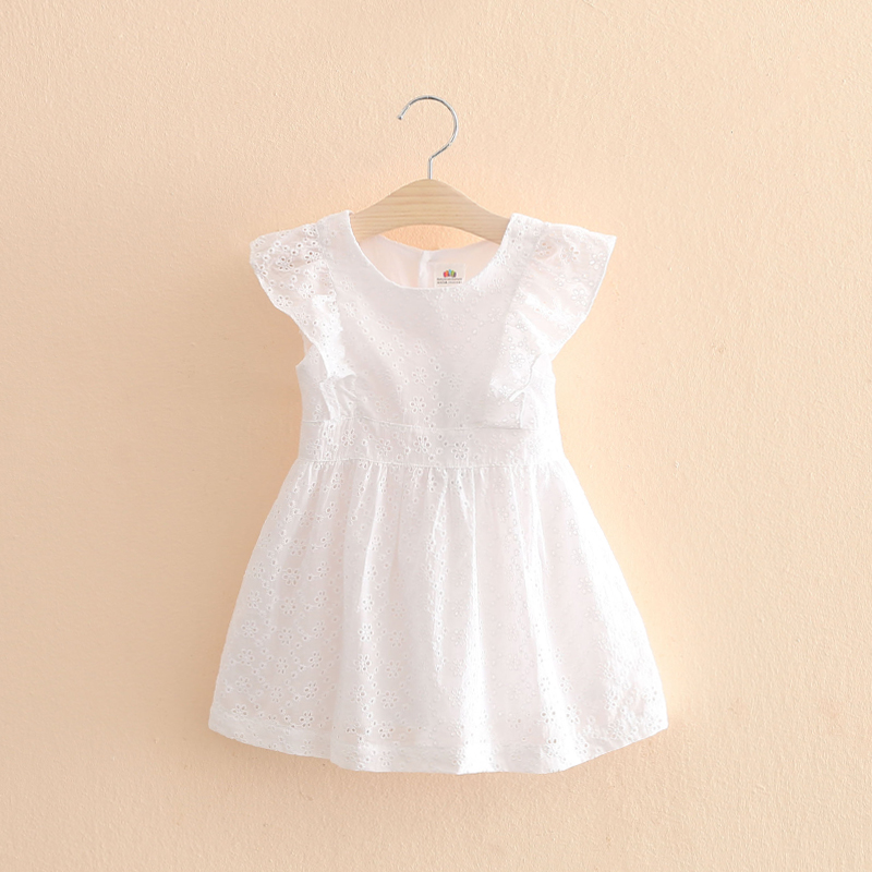 寶寶鏤空連衣裙 夏裝新款韓版女童童裝兒童荷葉袖裙子qz-3403