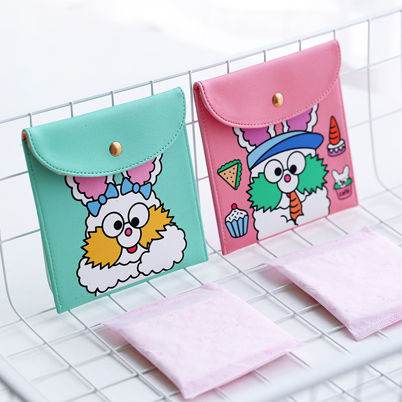 韓國可愛卡通女孩衛生巾收納袋衛生棉袋女生姨媽巾按扣收納包