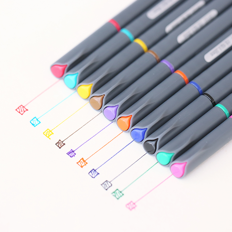 簡約極細彩色勾線筆描邊筆0.38mm纖維筆頭水彩筆10色套盒