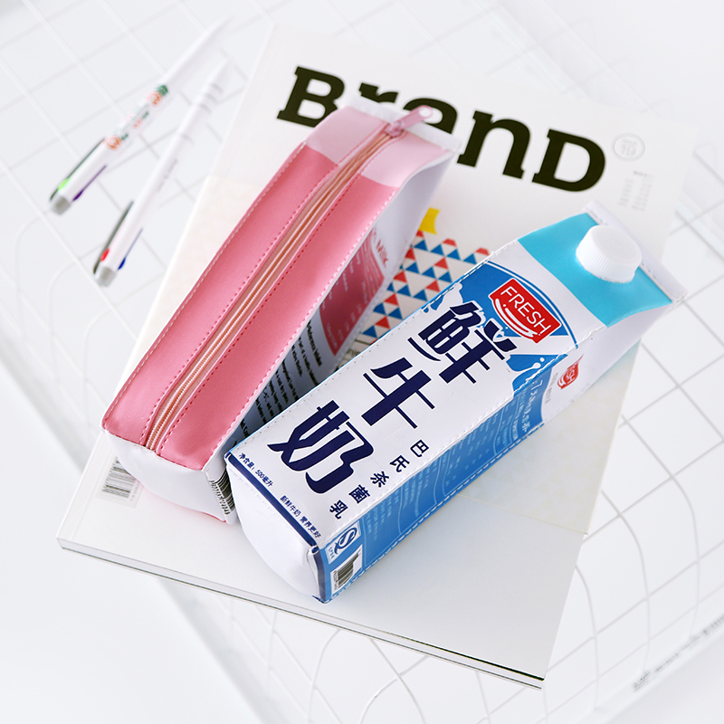 學生文具袋創意牛奶盒筆袋趣味個性PU鉛筆袋零錢袋