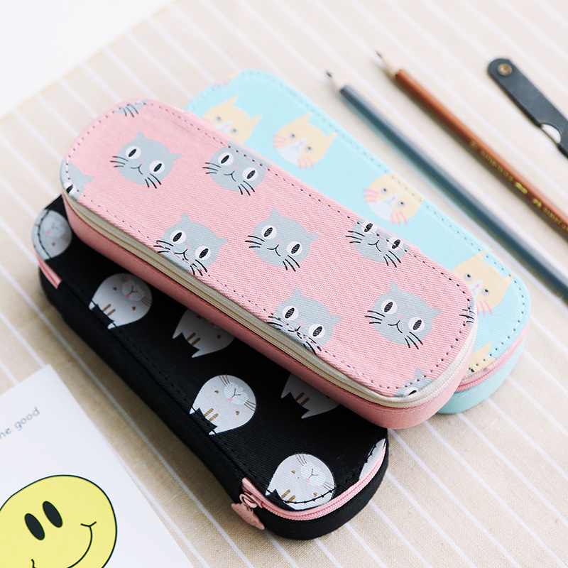 Q創意可愛小萌貓文具盒帆布鉛筆盒筆盒學生文具收納盒