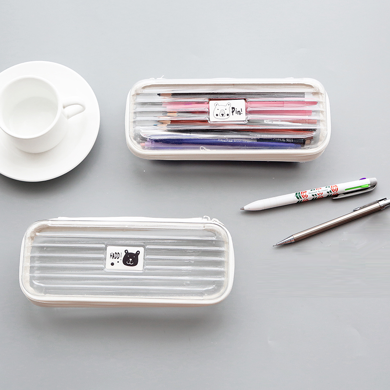 大容量簡約透明系筆盒雙拉鏈文具盒考試塑料鉛筆盒