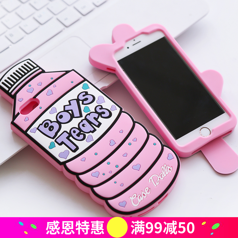 Q夏日軟膠手機殼粉色飲料瓶冰棍保護殼6S蘋果6splus防摔硅膠套