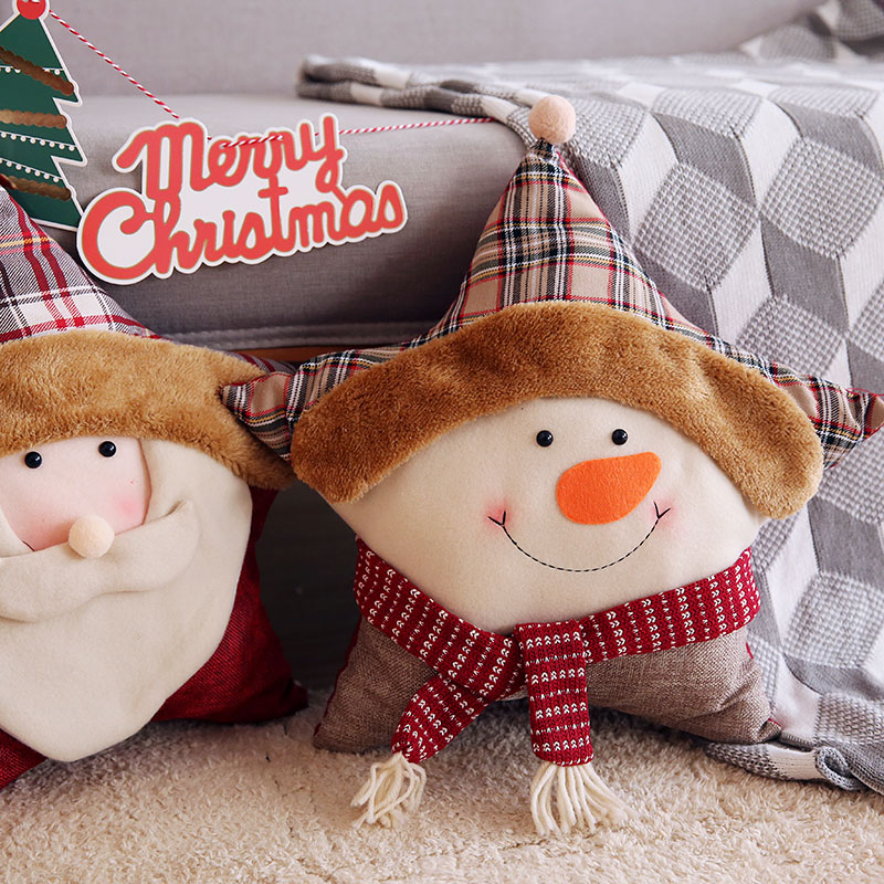 圣誕裝飾擺件抱枕圣誕五角星靠枕可愛卡通多功能圣誕禮品靠墊
