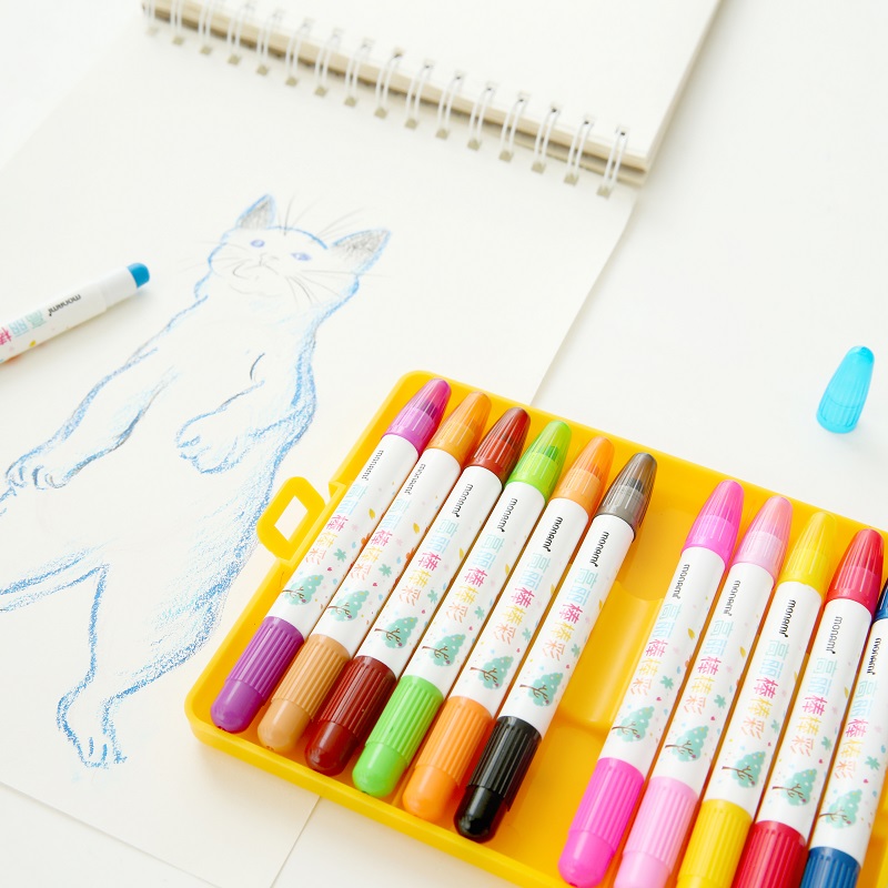 韓國慕娜美可愛固體彩色蠟筆涂鴉繪畫旋轉筆標記筆12色