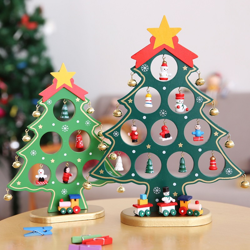 可愛木質擺件DIY桌面圣誕節擺件禮品木制工藝產品裝飾品圣誕樹