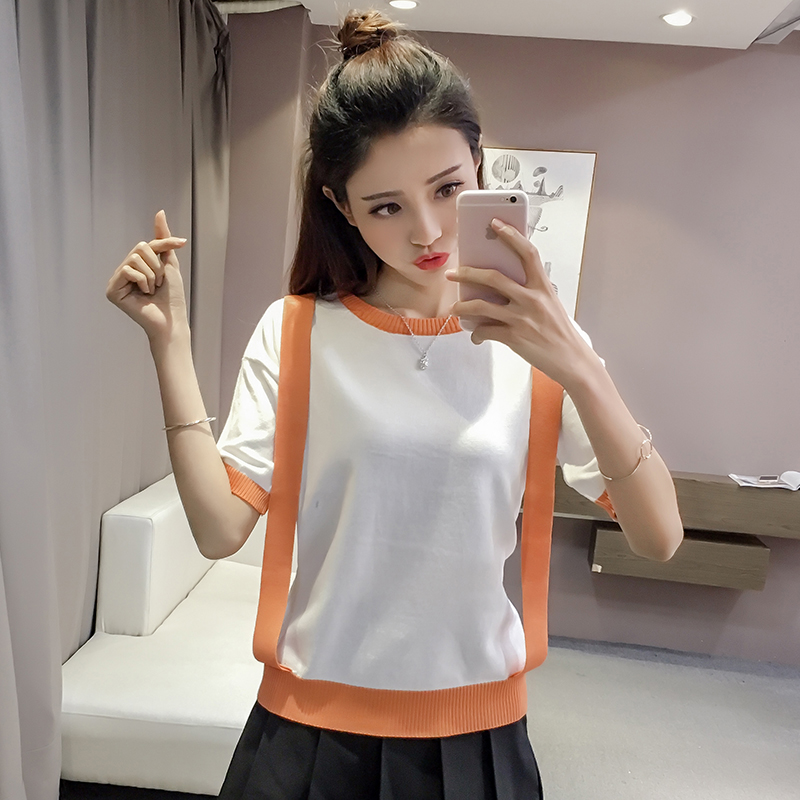 韓版女裝夏季新款上衣修身顯瘦假吊帶打底衫短袖女士T恤針織小衫